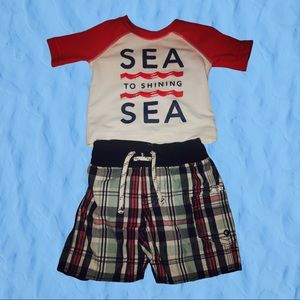 Boys rash guard and plaid short set